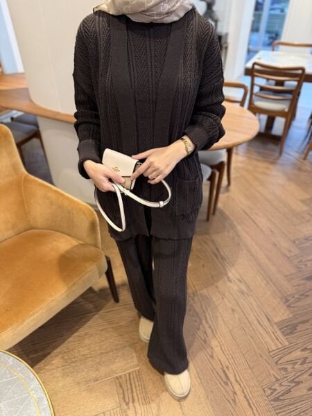 Örme Takım Üçlü Kahverengi