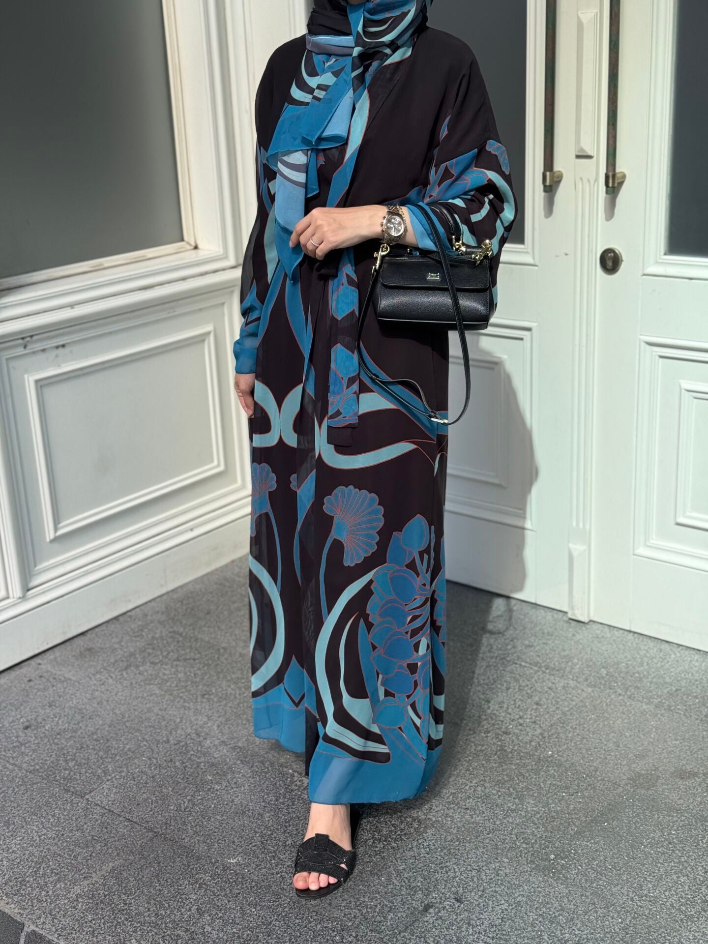 Desenli Şallı Abaya