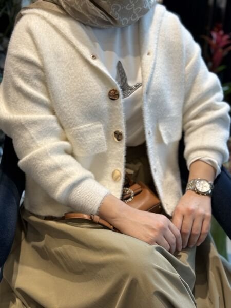 Kapüşonlu Angora Hırka Beyaz