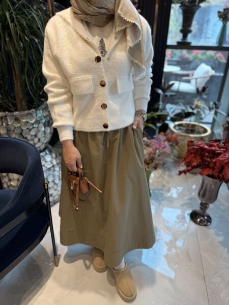 Kapüşonlu Angora Hırka Beyaz