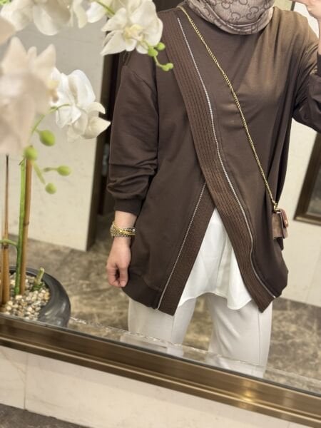 Fermuar detaylı Sweatshirt kahve