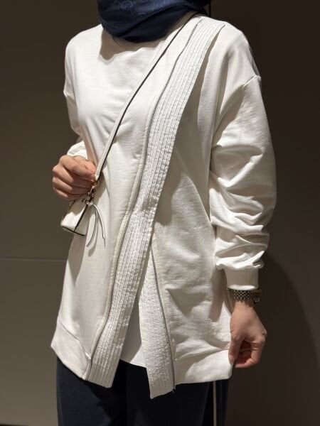 Fermuar detaylı Sweatshirt beyaz