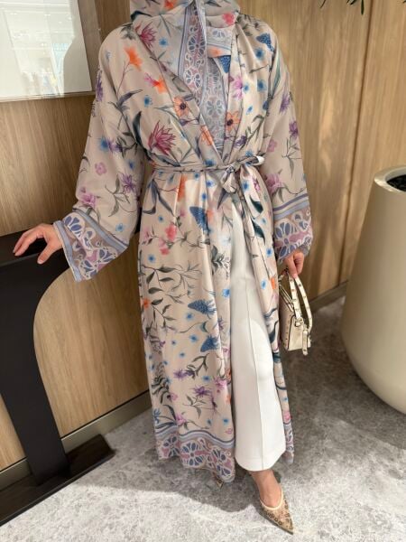 Desenli şallı abaya 2