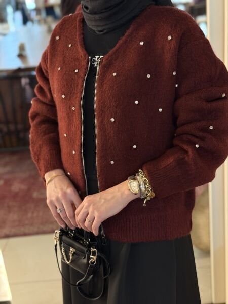 Taşlı Hırka Bordo