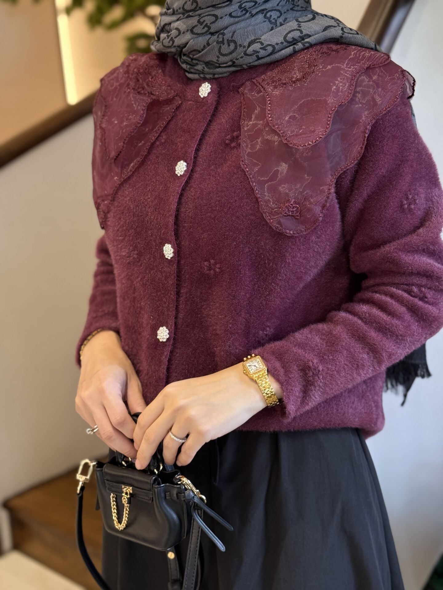 Yakalı Angora Hırka Vişne Çürüğü