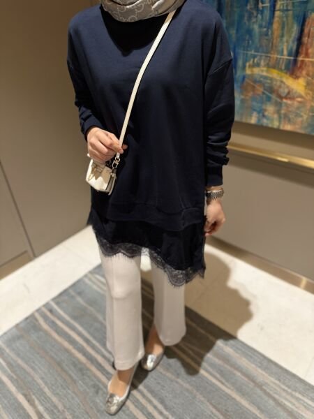 Dantel Detaylı Sweatshirt Lacivert