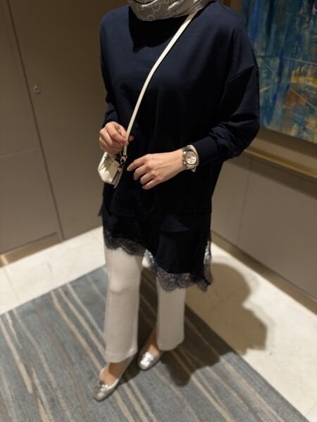 Dantel Detaylı Sweatshirt Lacivert