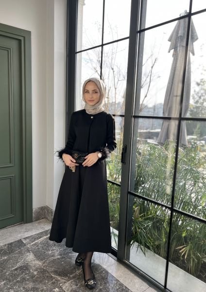 Tüylü Tasarım Hırka Siyah
