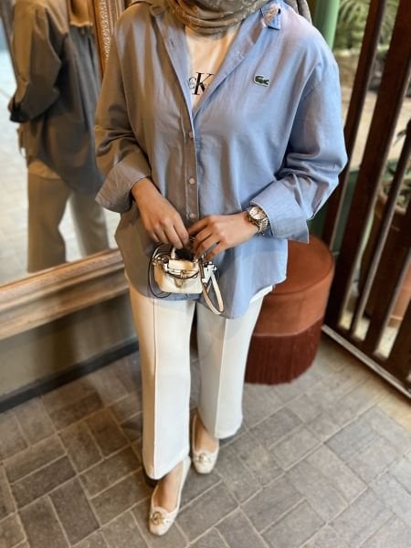 Keten lacos mavi gömlek