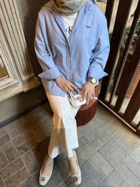 Keten lacos mavi gömlek