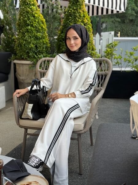 Şerit detaylı eşofman beyaz | ÖN SİPARİŞ