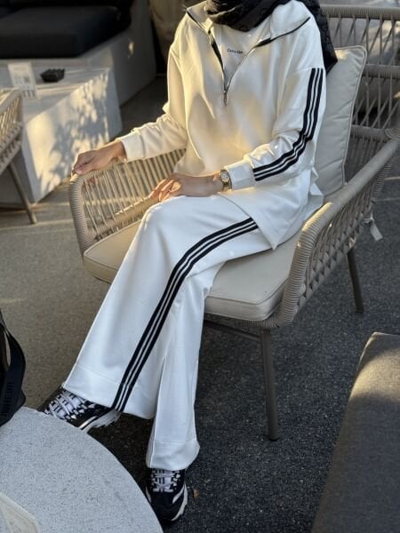 Şerit detaylı eşofman beyaz | ÖN SİPARİŞ