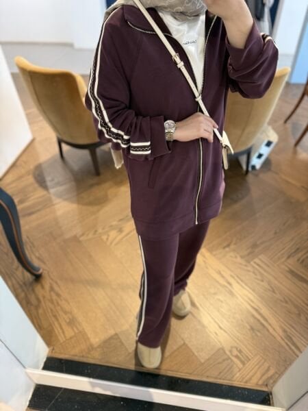 Oysh Şeritli Takım Mürdüm