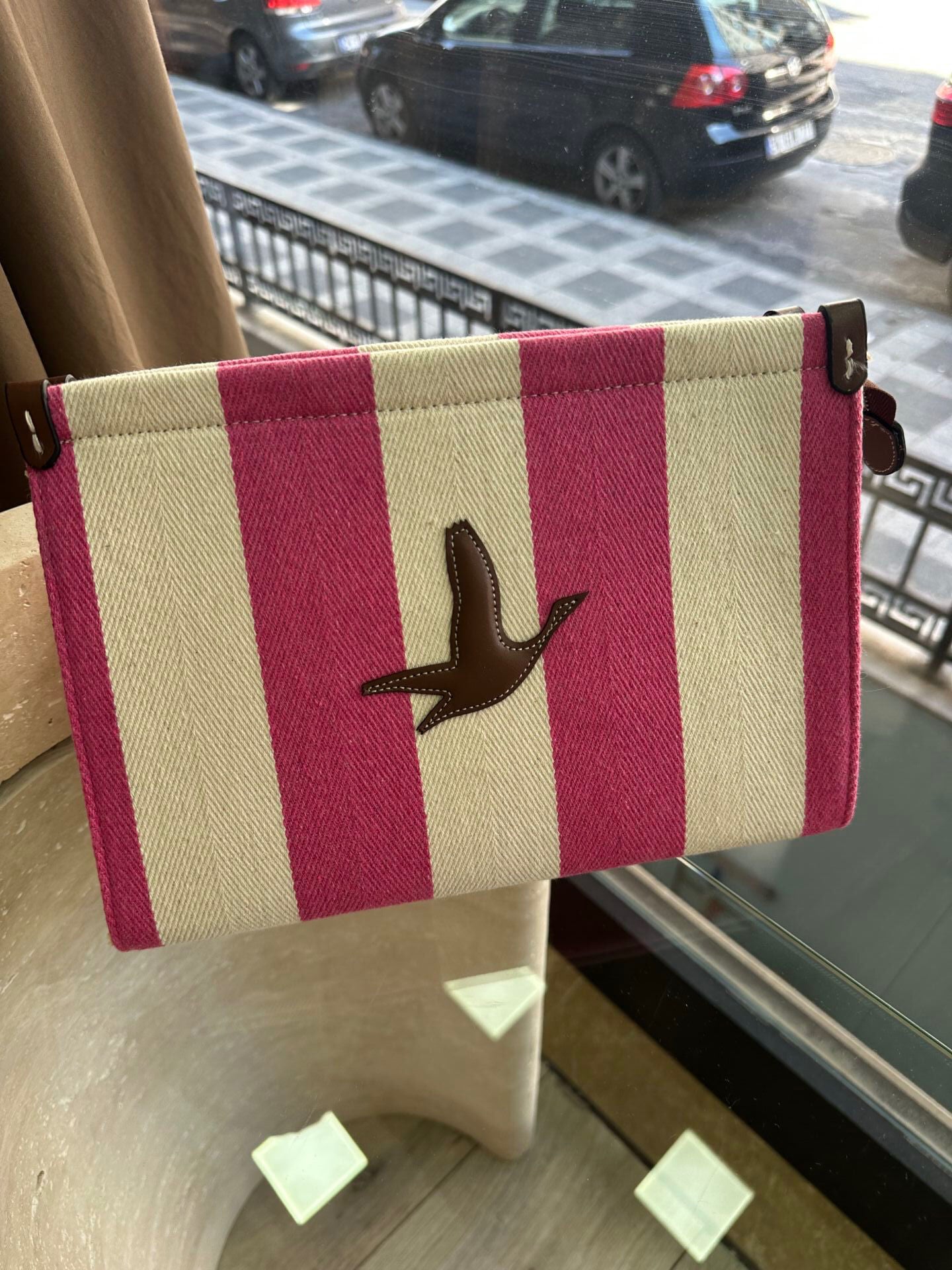 Bym çizgili clutch pembe