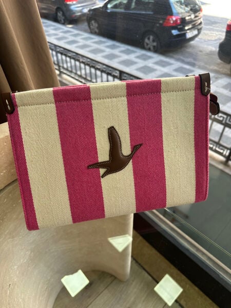 Bym çizgili clutch pembe