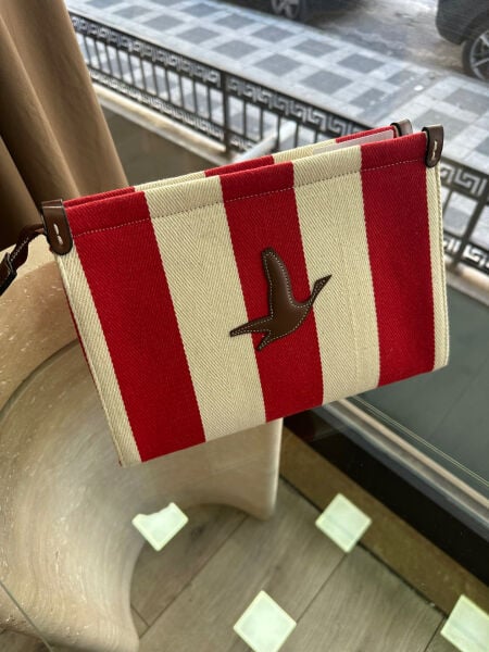Bym çizgili clutch kırmızı