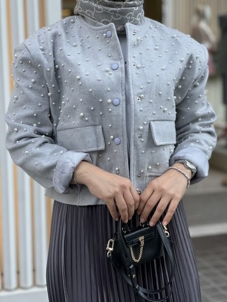İncili bomber ceket