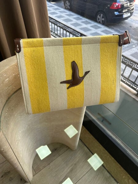 Bym çizgili clutch sarı