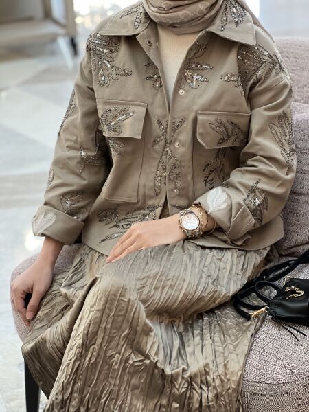 İthal işlemeli ceket / Haki