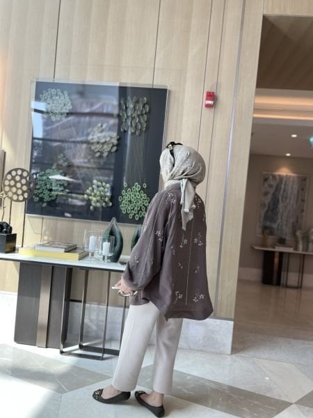 İşlemeli Kimono Kahverengi