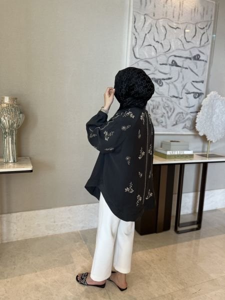 İşlemeli Kimono Antrasit