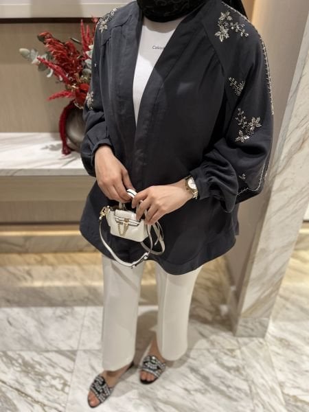 İşlemeli Kimono Antrasit