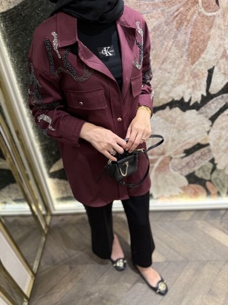 Nora İşlemeli Gömlek Bordo