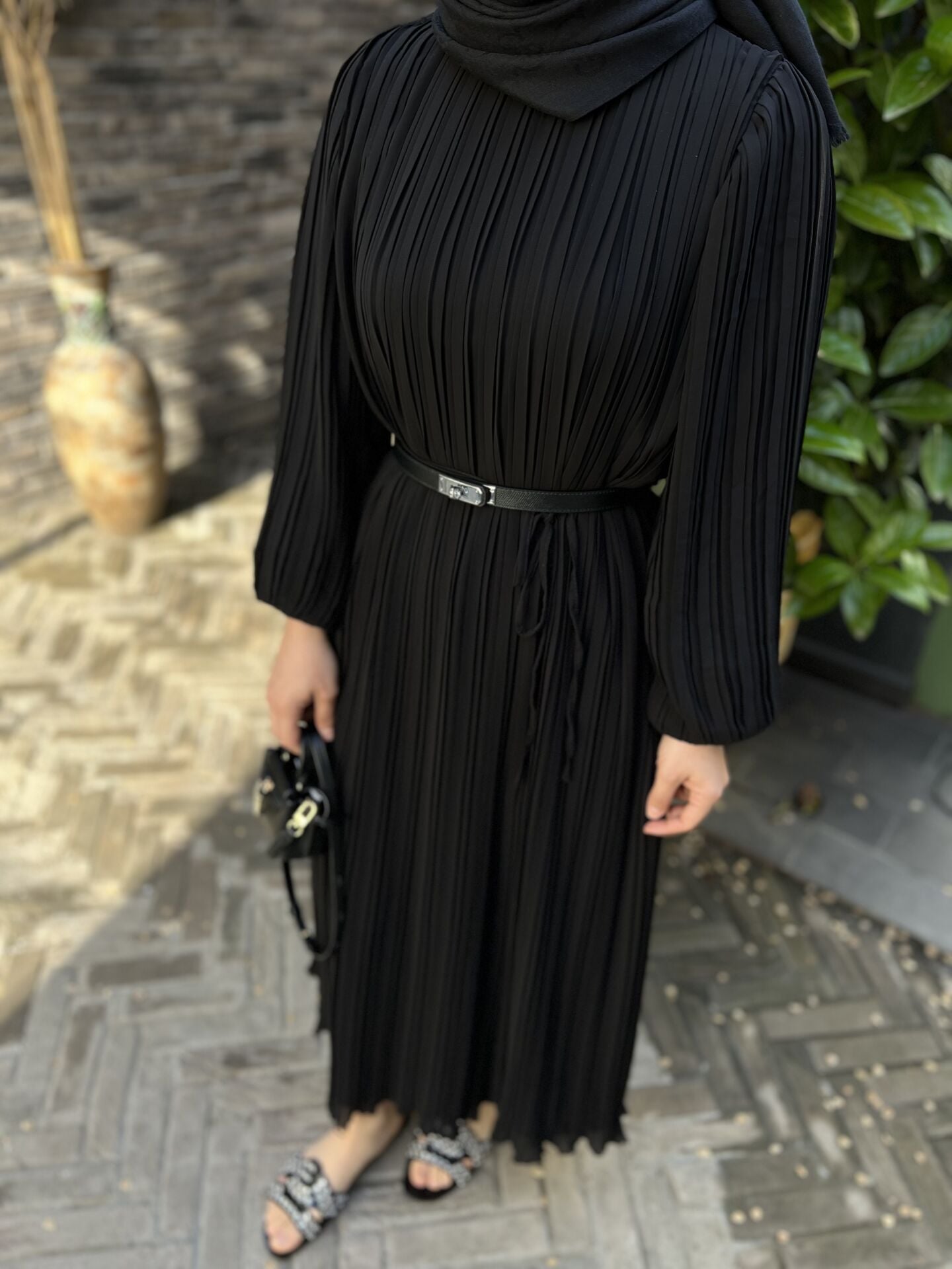 Piliseli Elbise Siyah