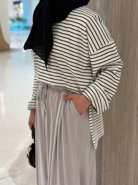 Çizgili Sweatshirt iki iplik