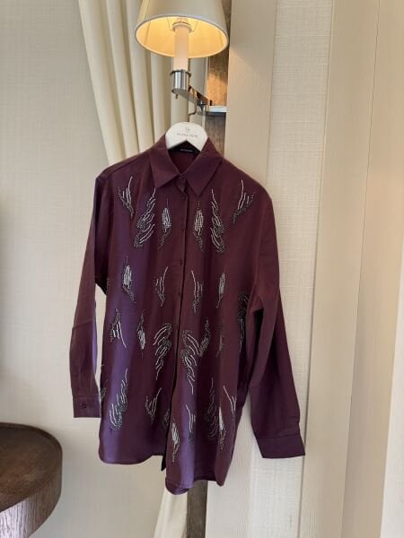 Vera işlemeli gömlek Mürdüm