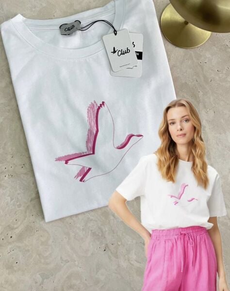 Kuşlu pembe tshirt