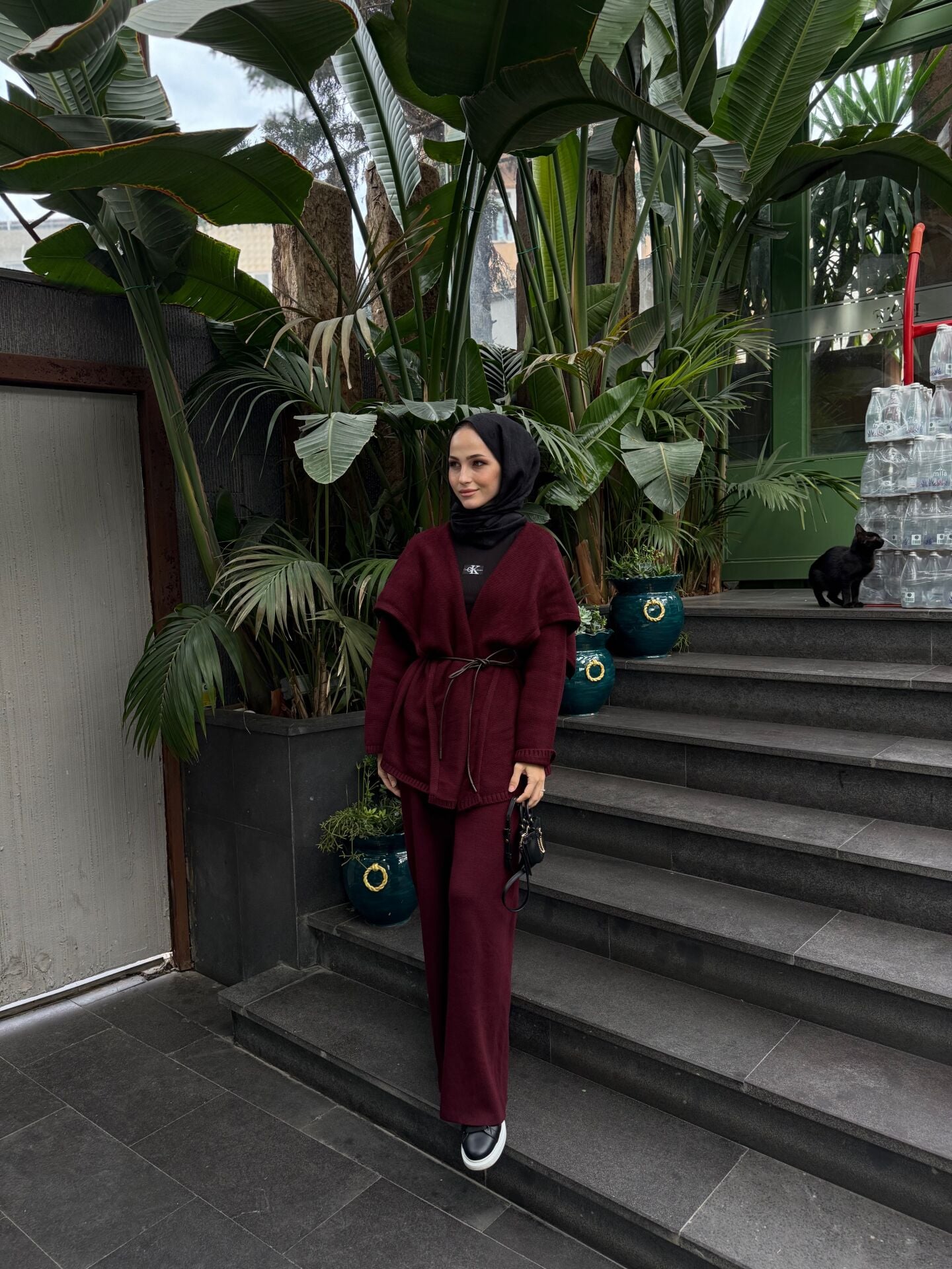 Pelerinli Triko Takım Bordo