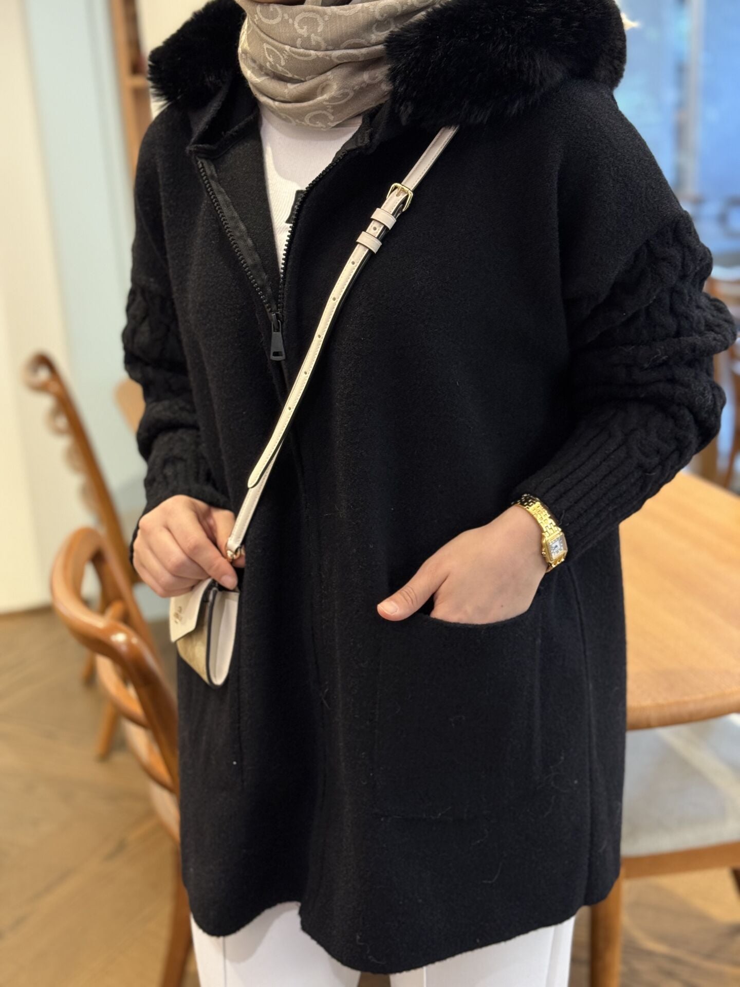 Kürklü Hırka Angora Siyah