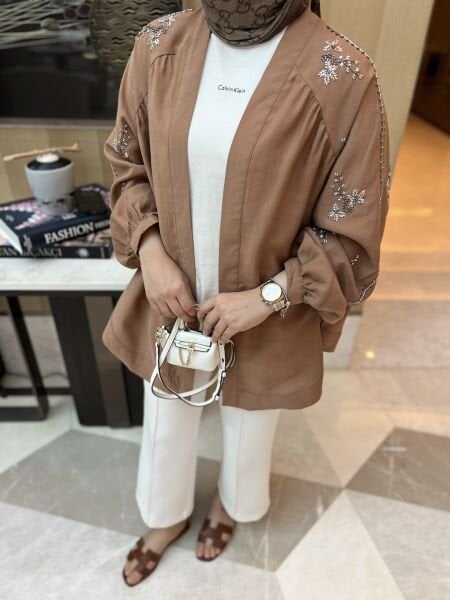 İşlemeli Kimono Karamel