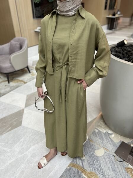 Gömlekli Tensel Elbise Yeşil