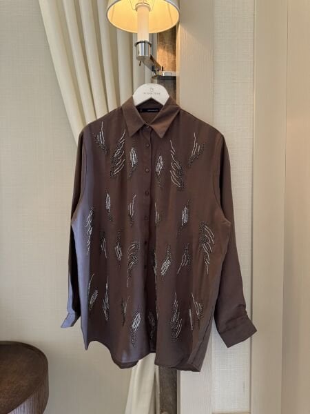 Vera Gömlek İşlemeli Kahverengi