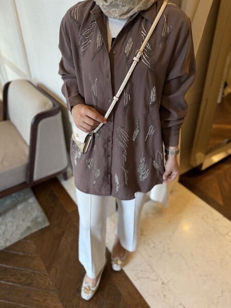 Vera Gömlek İşlemeli Kahverengi