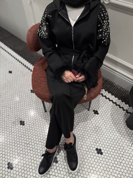 Kolu Tüylü Tasarım Scuba Takım Siyah