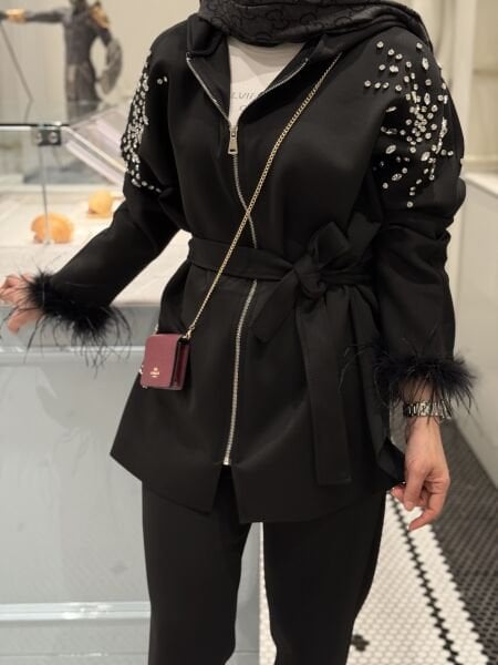 Kolu Tüylü Tasarım Scuba Takım Siyah