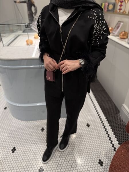 Kolu Tüylü Tasarım Scuba Takım Siyah