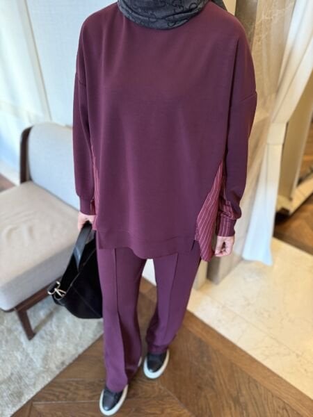 Çizgili Oysho Takım Bordo