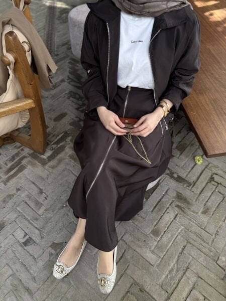 Fermuar kahve etekli takım