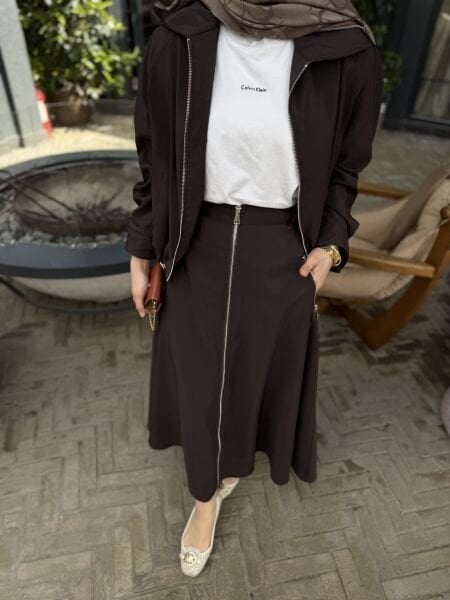 Fermuar kahve etekli takım