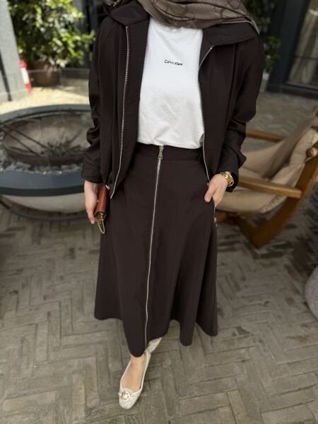 Fermuar kahve etekli takım