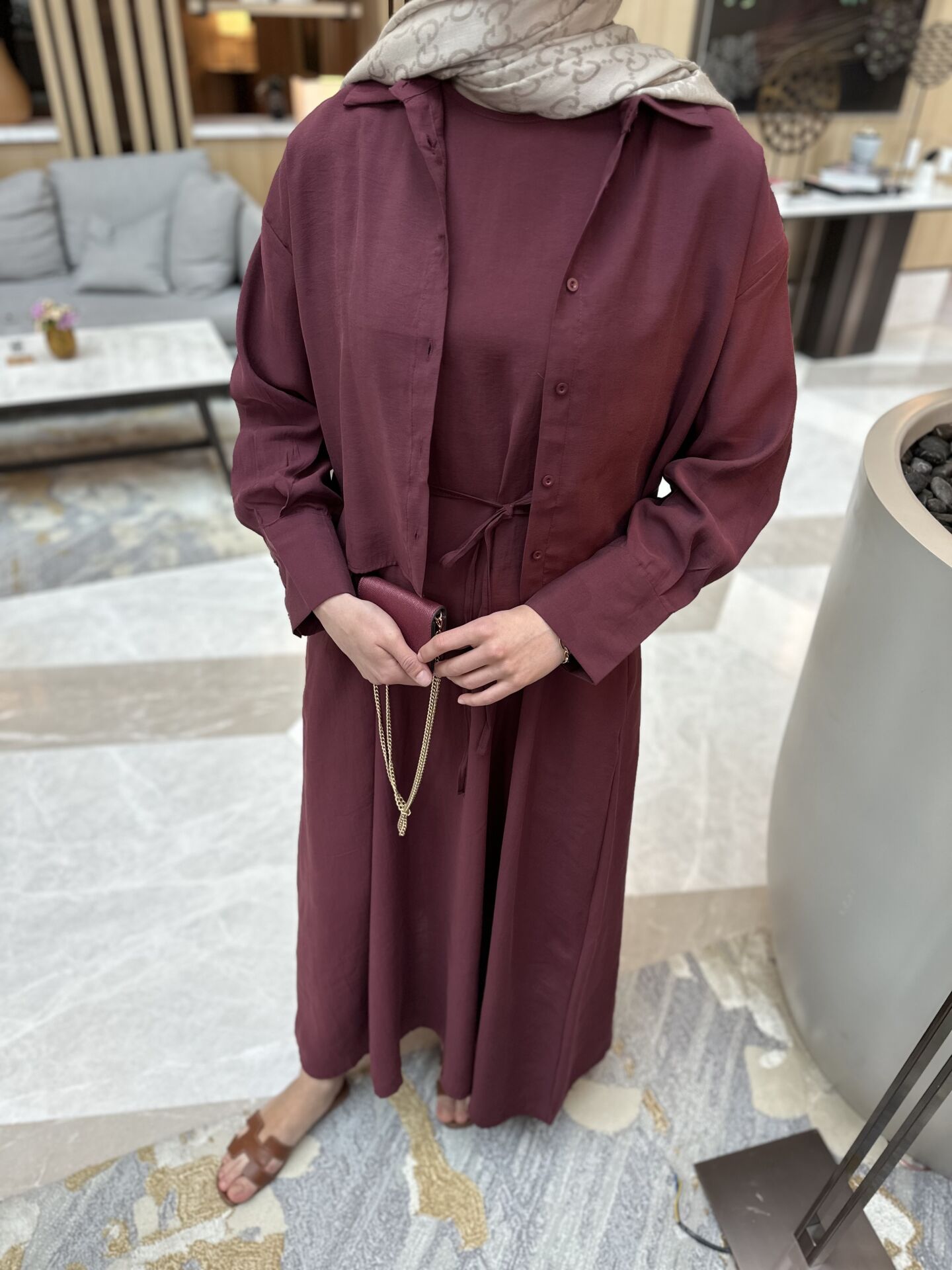 Gömlekli Tensel Elbise Bordo