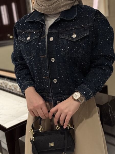 Taşlı İthal Kot Ceket