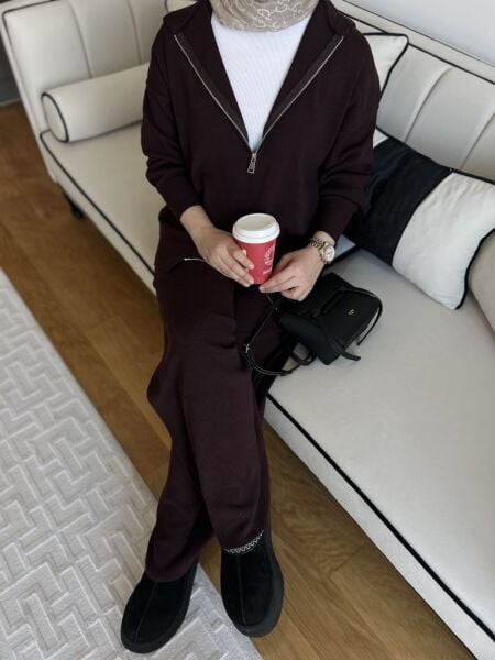 OYSHO İnce çift fermuarlı Triko Takım / Bordo