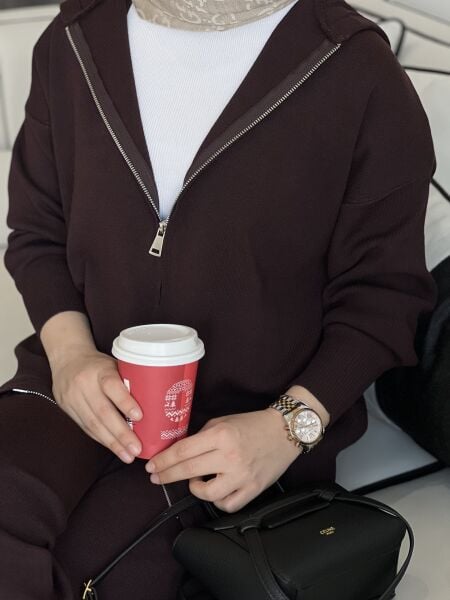 OYSHO İnce çift fermuarlı Triko Takım / Bordo