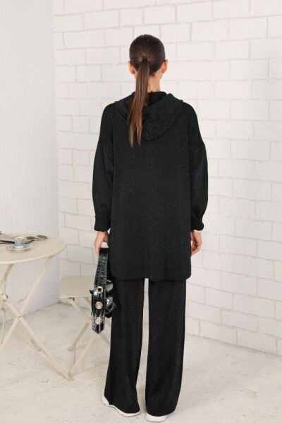 Simli merserize fermuarlı takım SİYAH