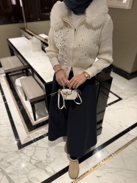 İthal Kürklü Angora hırka Ekru